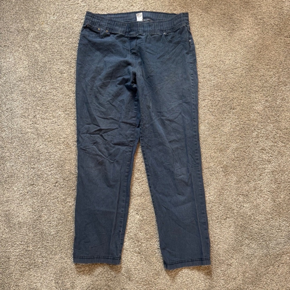 Cathy Daniels Womens Dark Wash Pull On Elastic Waist Denim Straight Leg Pants L